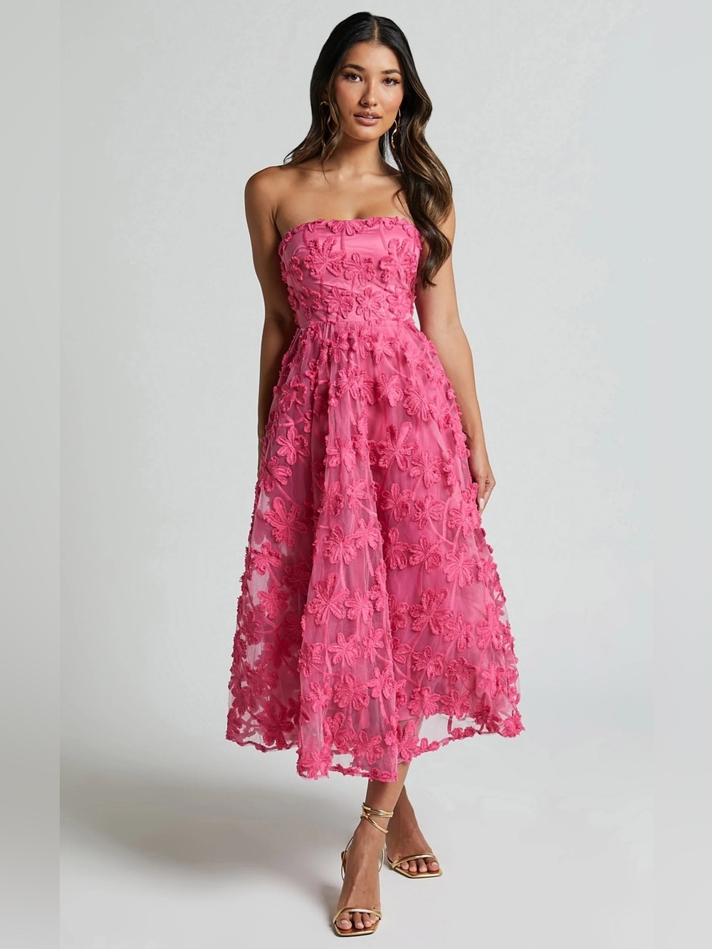 NWT - Showpo Rheiva Strapless 3D Embroidery Mini Dress in Pink - Size 14 (XL)